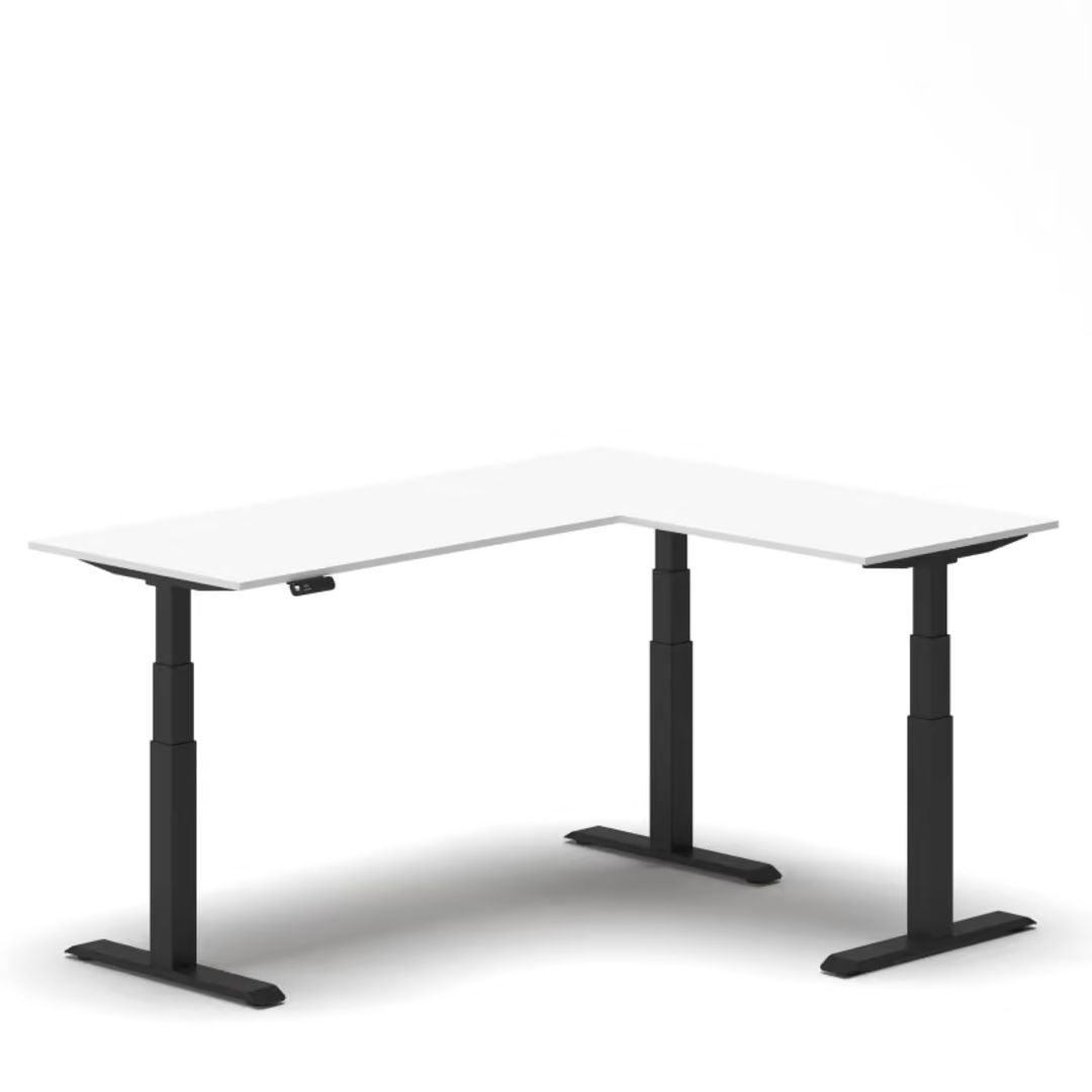 Navodesk Studio Electric L-Shaped Smart Standing Desk Top 70+30inch, Corner Height Adjustable Desk with Right Hand Return, White Desktop & Black Frame