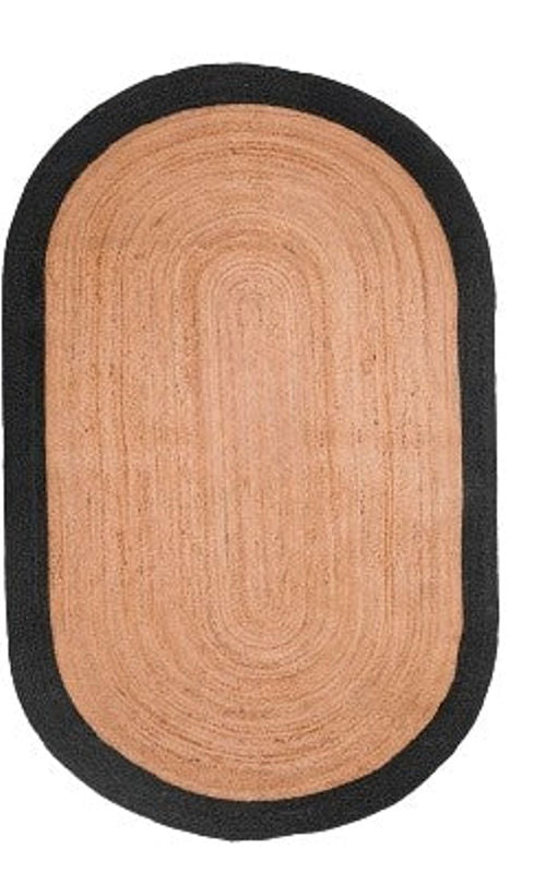 Natural Jute Oval Rug with Bold Black Border | Hand-Woven Modern Rustic Area Rug