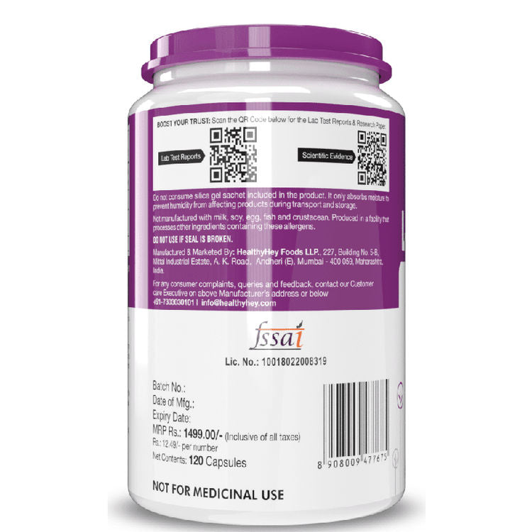 HealthyHey L-Arginine 120 Vegetable Capsules (Pack of 1)