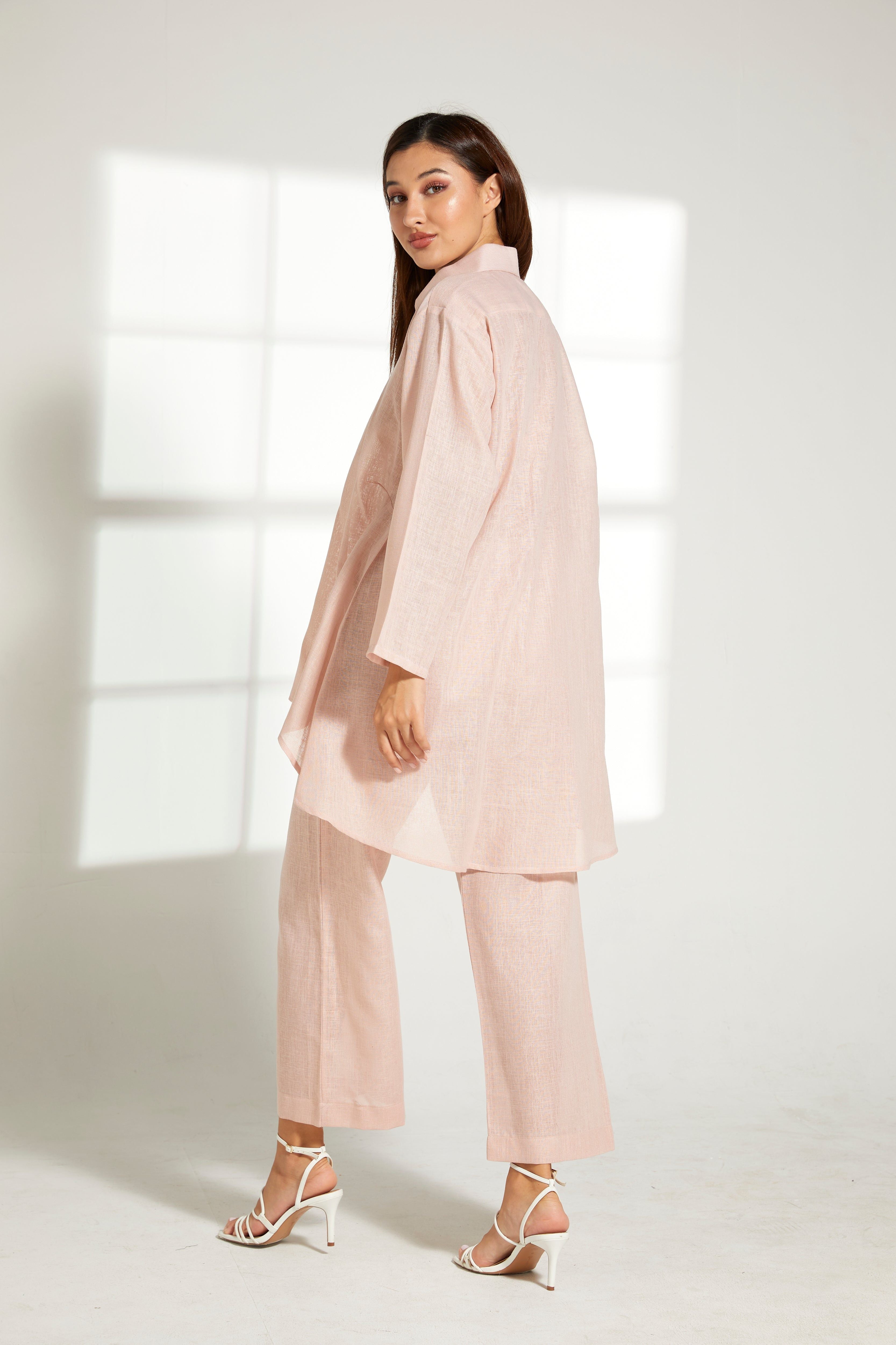MOiSTREET Peach Linen Fabric Top and Pants Set