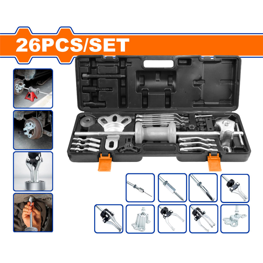 WADFOW 26 Piece Slide Hammer Puller Set, Reversible Jaws, 5 lb Hammer