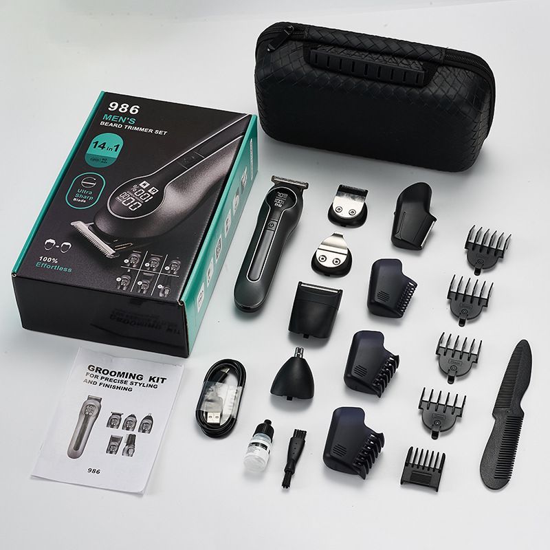 Black 6-in-1 USB Rechargeable Hair Clipper Hair Trimmer Kit