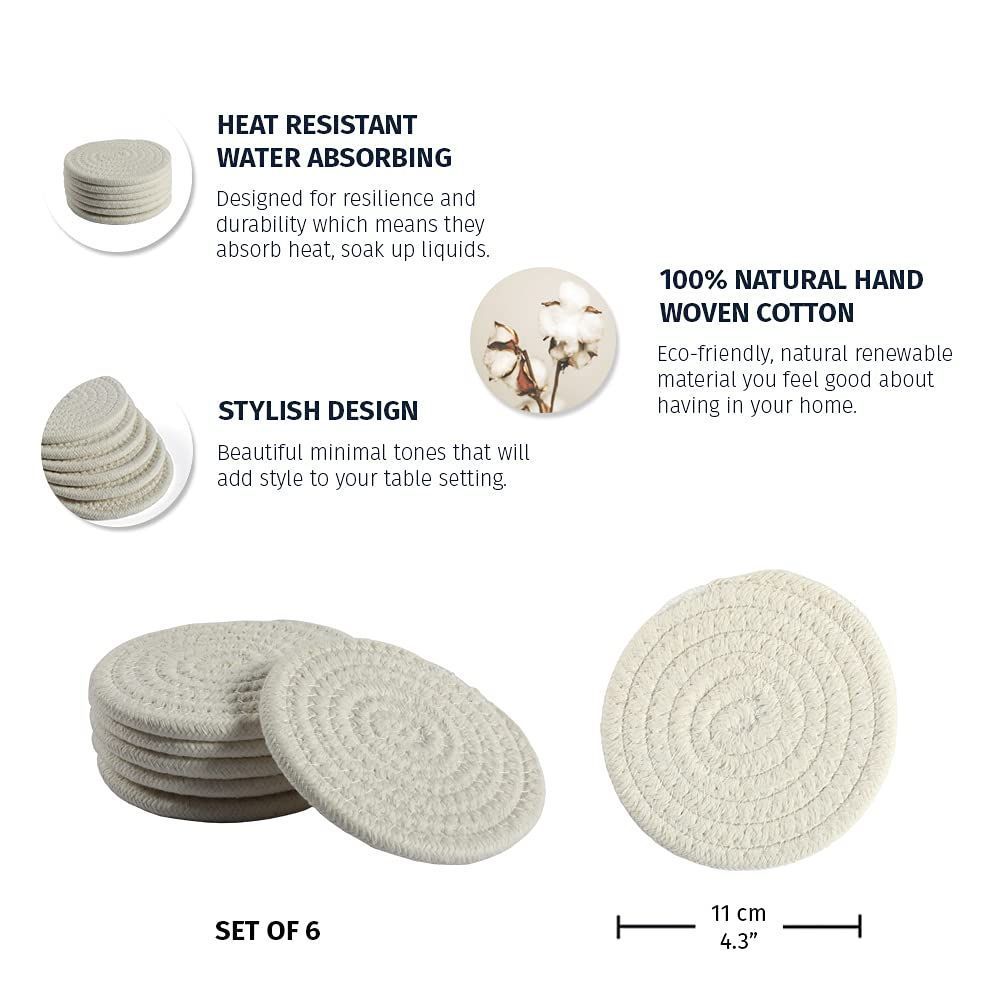 Set of 6 Farmhouse Absorbent Coasters for Coffee Table