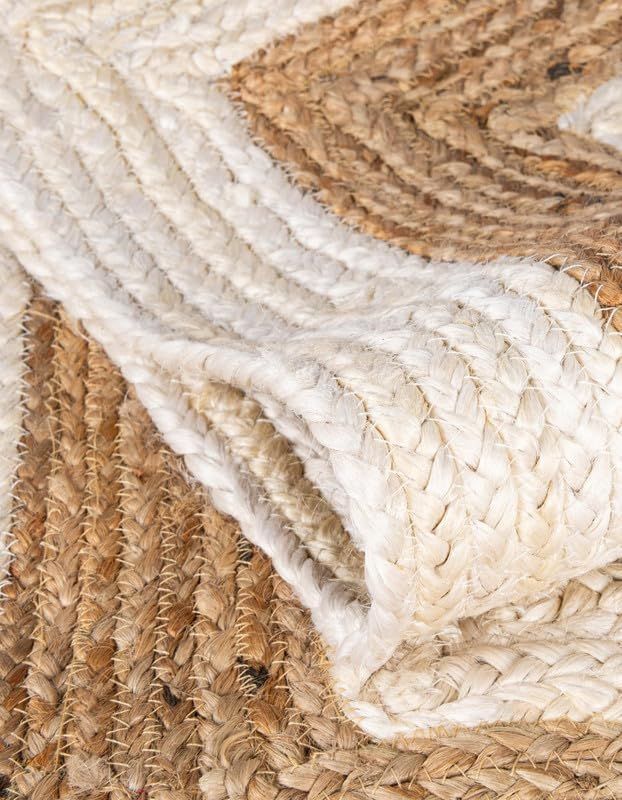 Blue & Natural Oval Jute Rug | Handwoven Striped Area Carpet for Living Room