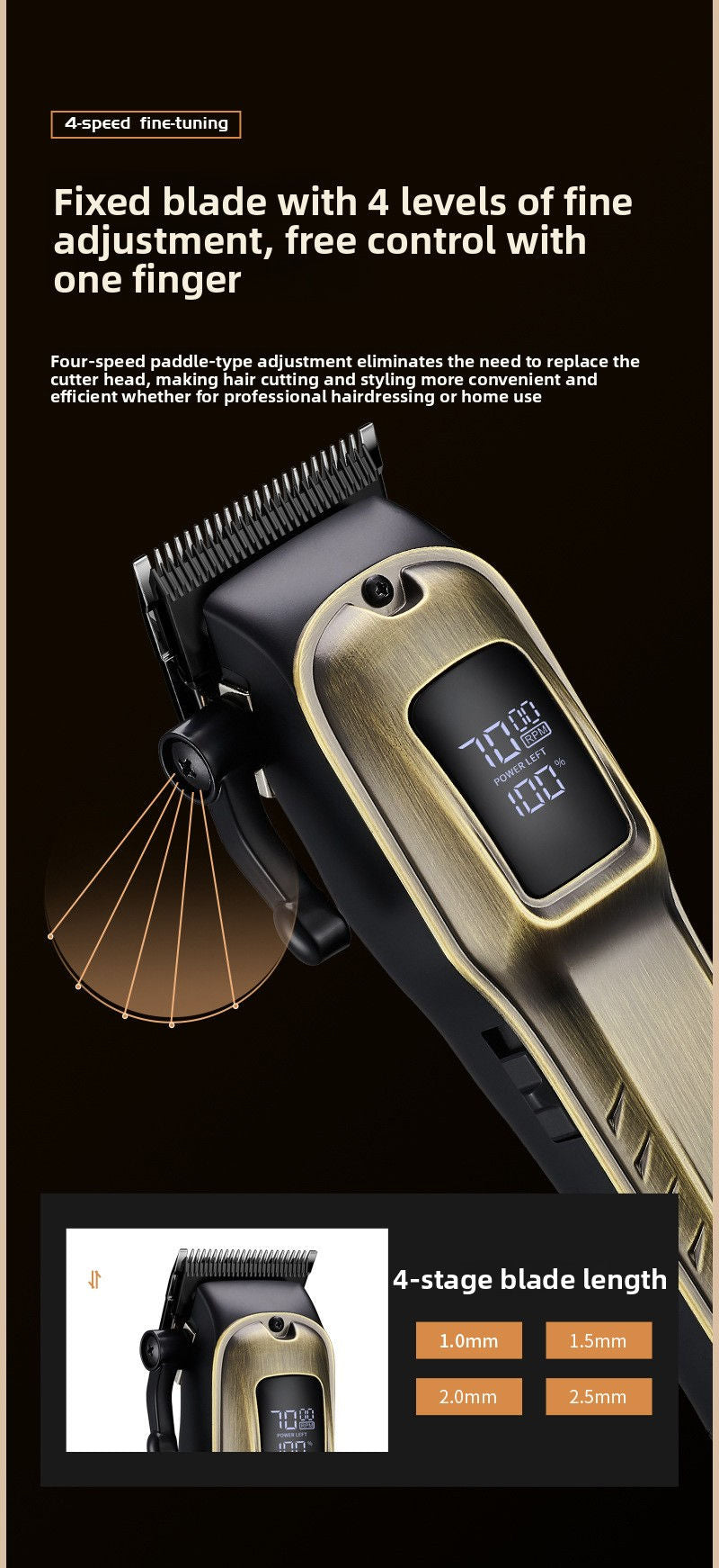 USB Rechargeable Hair Clipper with 6 Guide Combs
