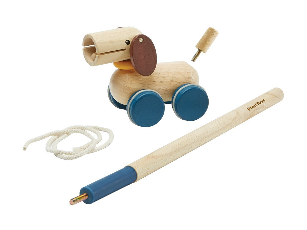 PlanToys Push and Pull Puppy — Wooden Walking Toy
