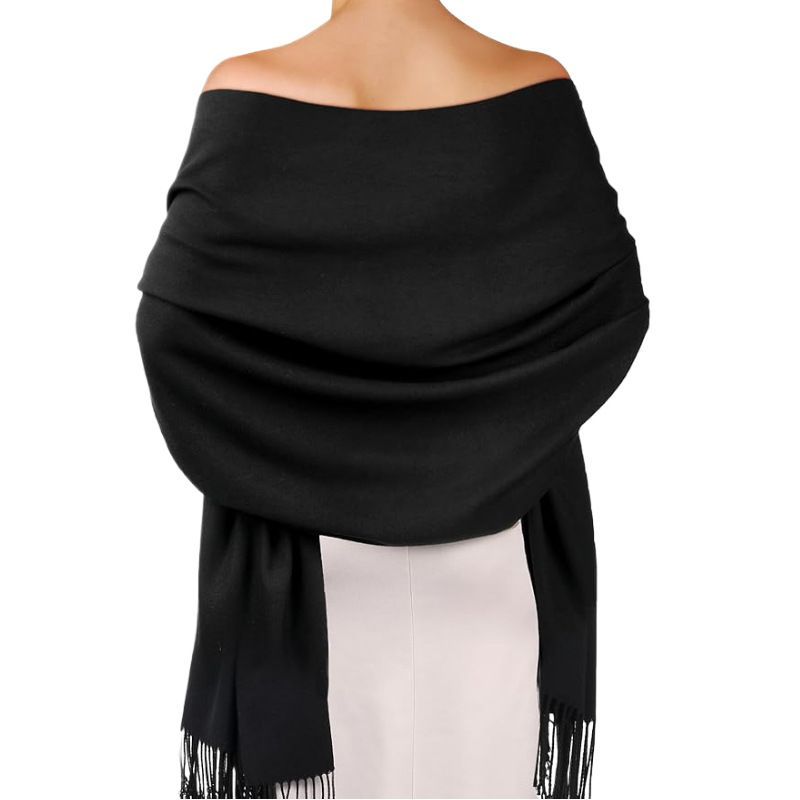 Women's Black Long Winter Shawl Soft Cashmere-Like Wrap