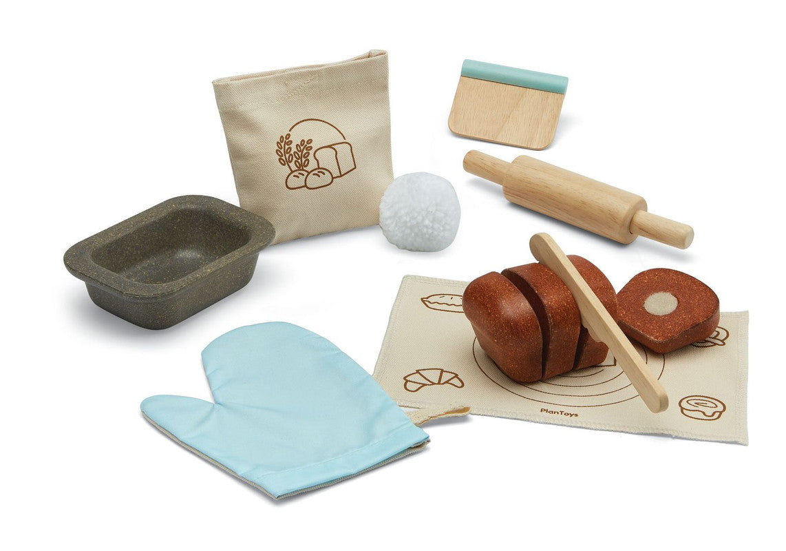 PlanToys Bread Loaf Set — Wooden Pretend Play Baking Set
