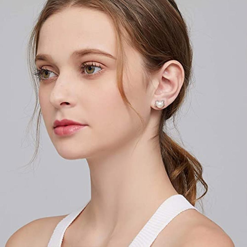 Cat Earrings Freshwater Pearl Earrings Sterling Silver Stud Earrings For Women Gift-188