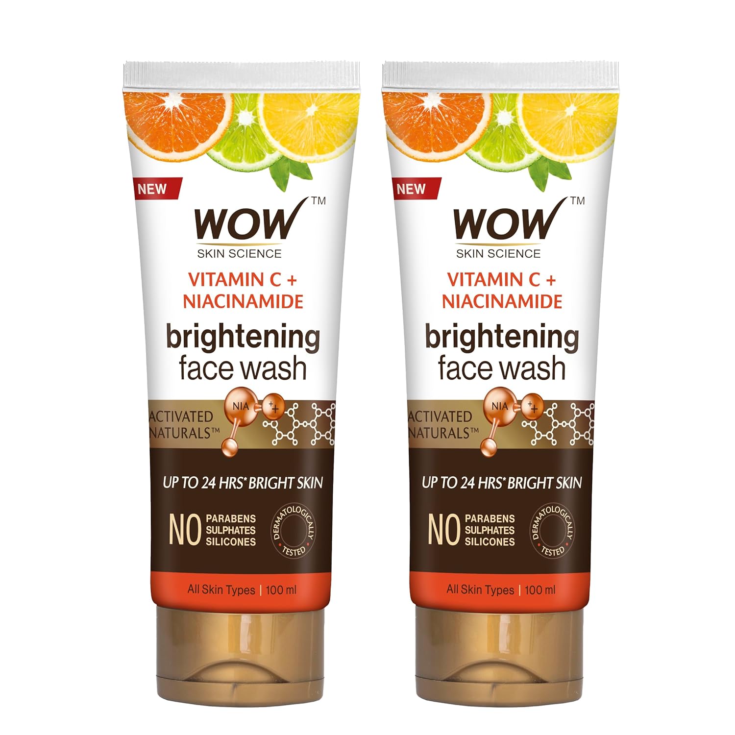 Wow Skin Science Brightening Vitamin C Face Wash No Parabens, Sulphate, Silicones & Color Pack Of 2 Net Vol 200ml
