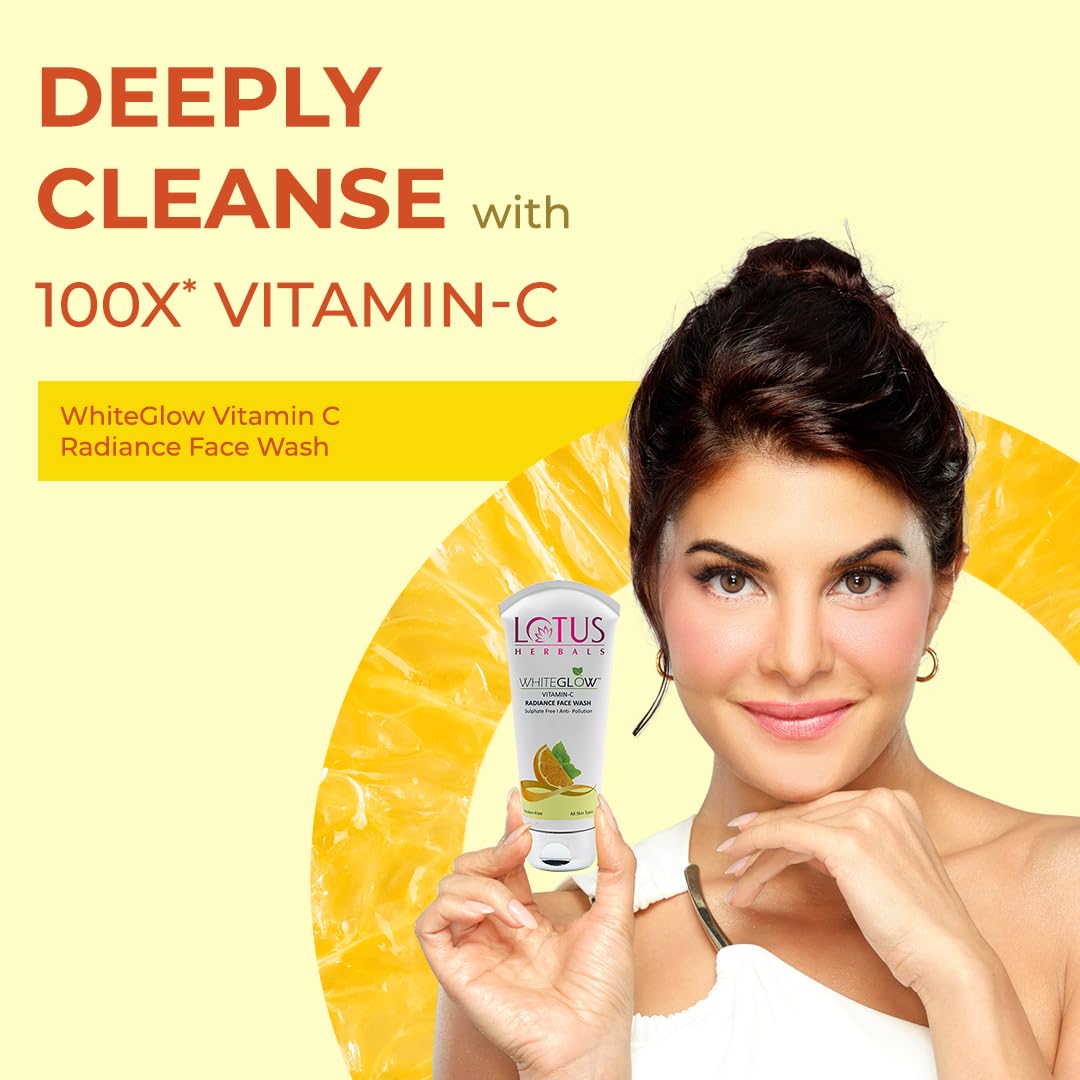 Lotus Herbals White Glow Vitamin C Radiance Face Wash | For Dark Spots & Dull Skin | Anti- Pollution | 100g