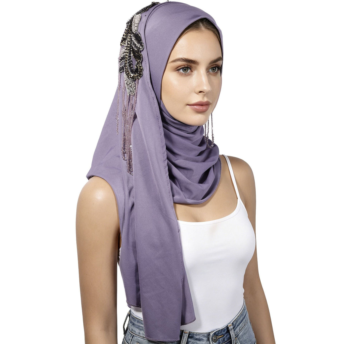 Khaki Patchwork Tassel Hijab Scarf for Women