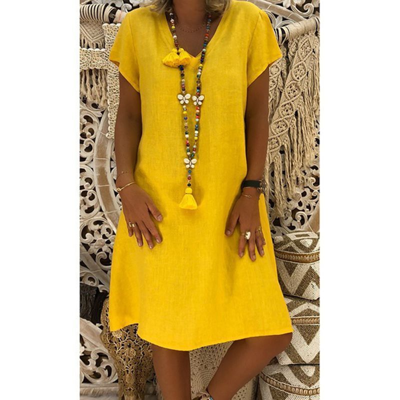 Short-Sleeved V-Neck Mid-Length Dress For Women