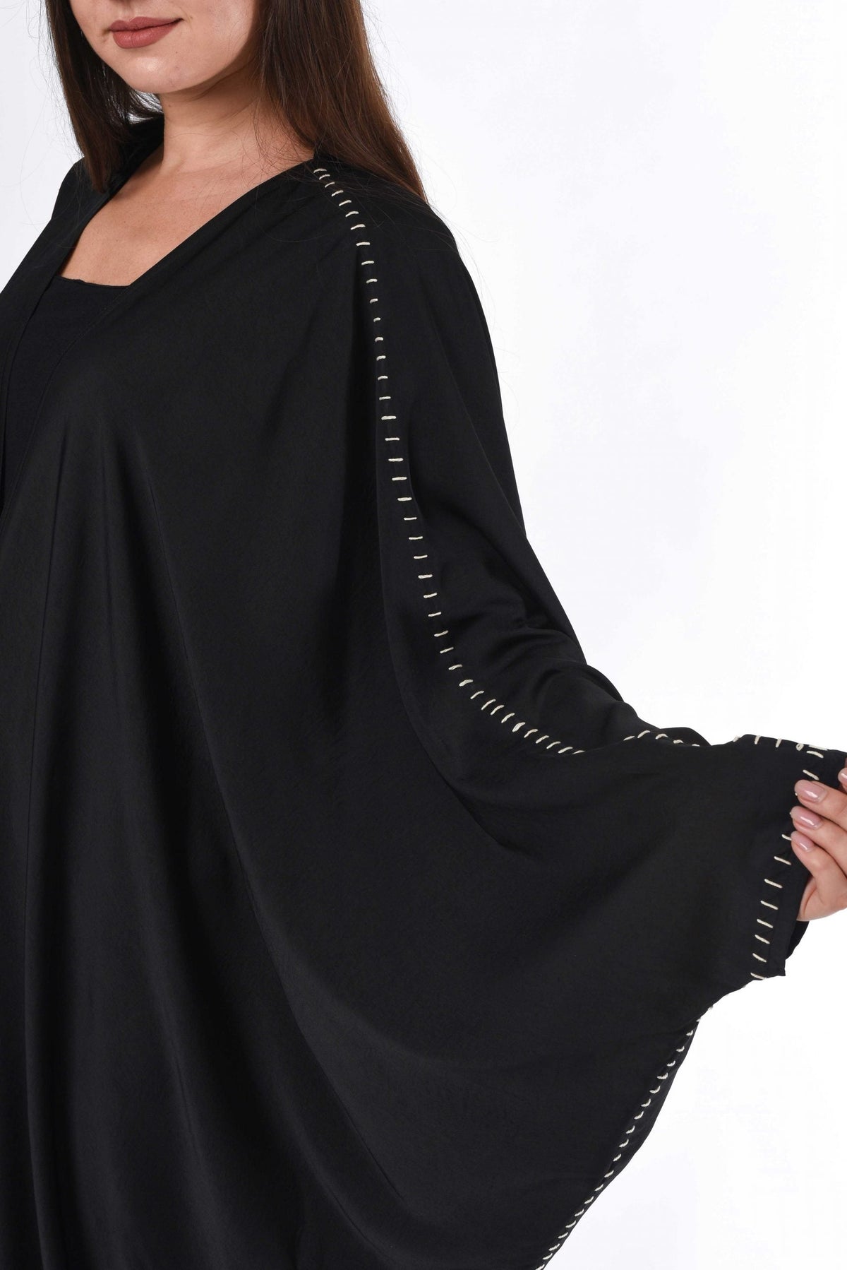 MOiSTREET Black Flared Cape Abaya with Hand Buck Stitch