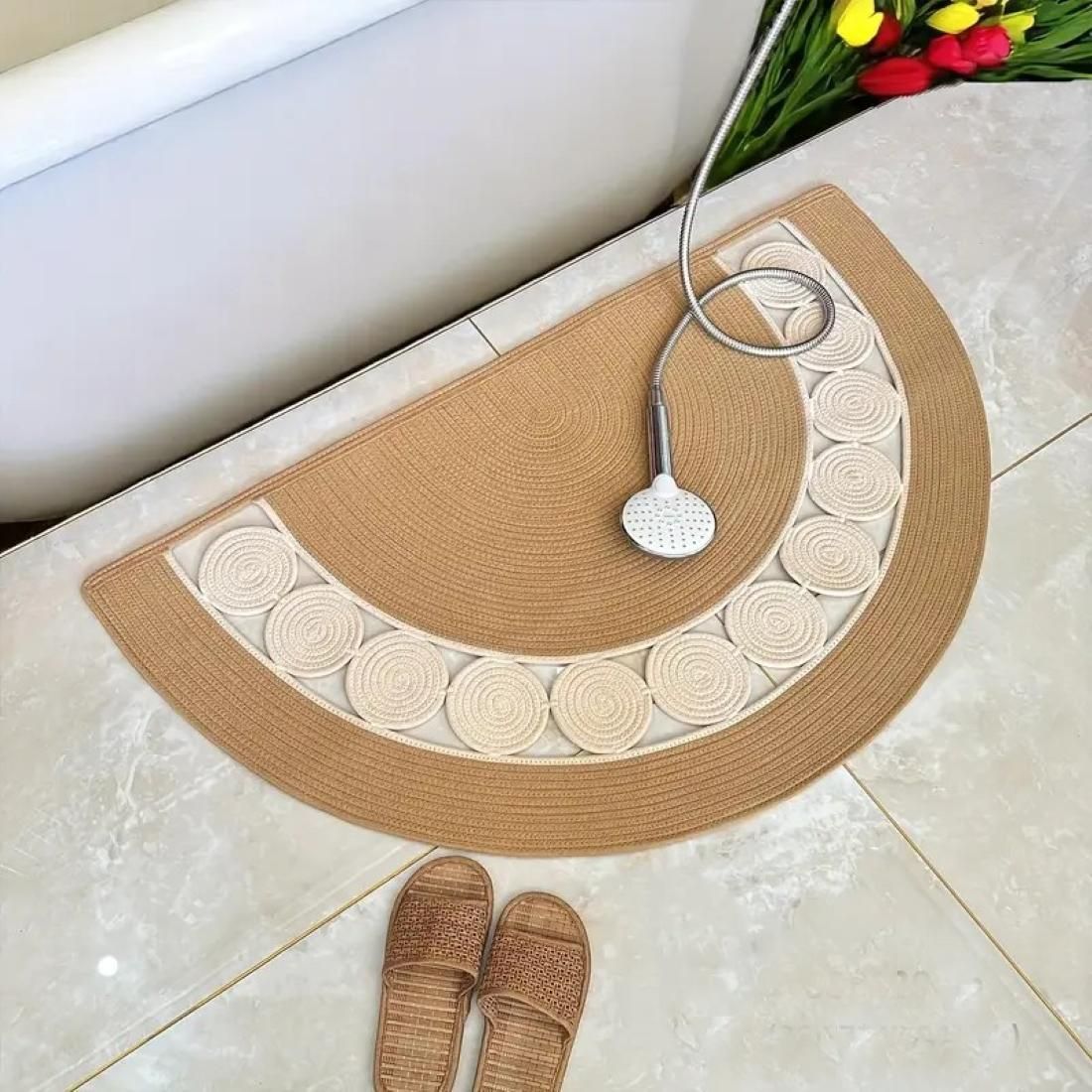 AIESY® Live Beautiful ! Semi-Circular Cotton Bath & Door Mat, Reversible Braided Design with Decorative Semi-Circle Pattern (Farmhouse, 80X45 cm)