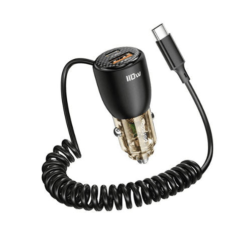 Porodo 110W Transparent Dual Port Car Charger with USB-C Cable