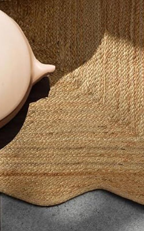 Natural Scalloped Rectangle Jute Rug | Handmade Eco-Friendly Area Carpet