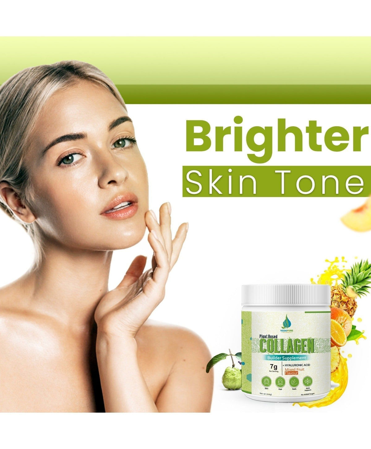 Vedapure Plant Based Skin Collagen Builder Supplement Mixed Fruit 210G