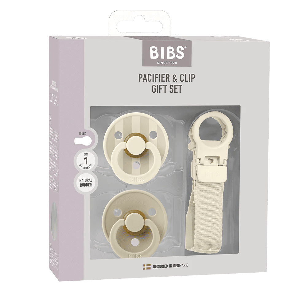 BIBS Colour Pacifier & Loop Clip Gift Set Latex Size 1 — Ivory