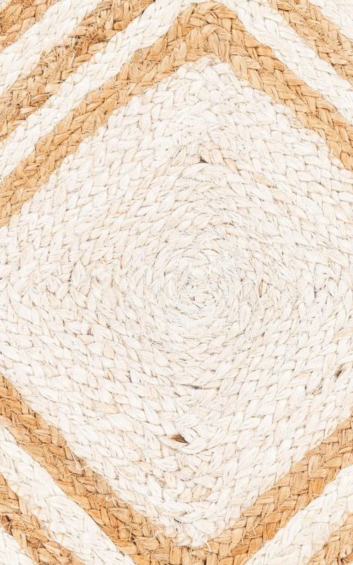 Rectangle Geometric Jute Rug in Ivory & Natural | Modern Handwoven Area Carpet