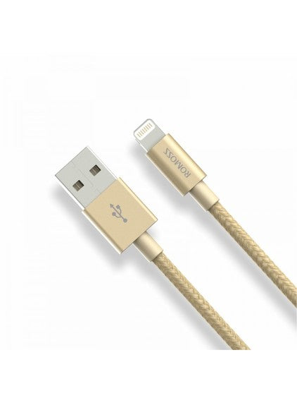 ROMOSS CB13N Nylon Braided USB MFI Lightning Cable 1M - Gold High Speed Charge