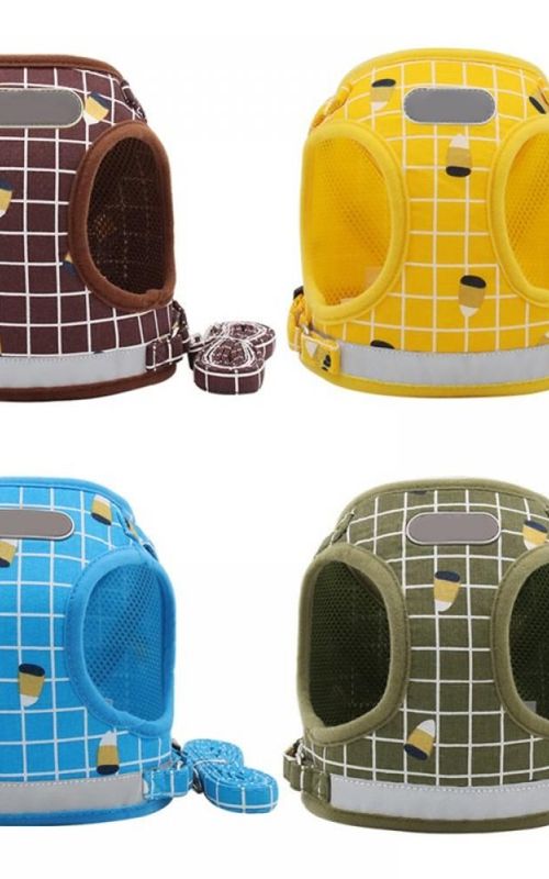 Dog Harness Adjustable Reflective Plaid Vest With Leash Breathable Mesh Pet Supplies