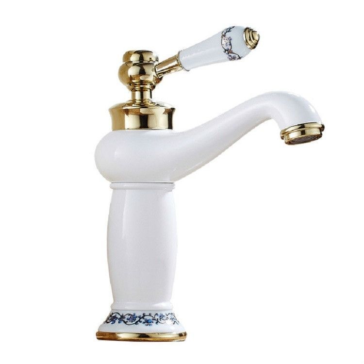 Copper Antique Hot Cold Double Blue White Porcelain Faucet Platinum