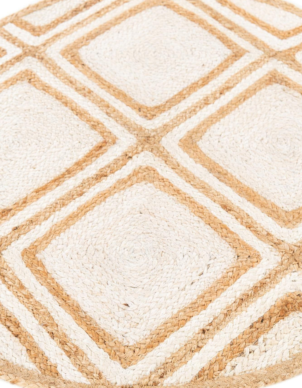 Round Geometric Jute Rug in Ivory & Natural | Modern Minimal Area Carpet