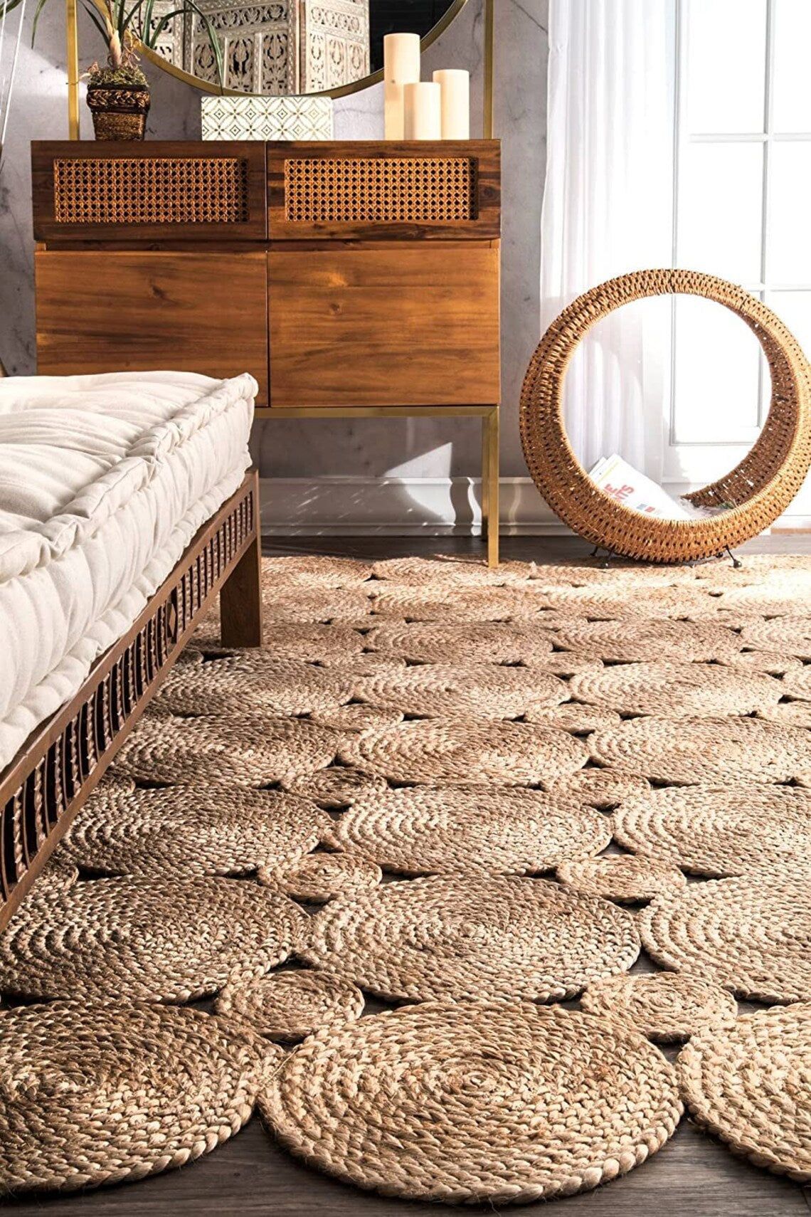 Handcrafted Natural Jute Area Rug | Textured Braided Floor Carpet for Living Room, Bedroom & Home Décor