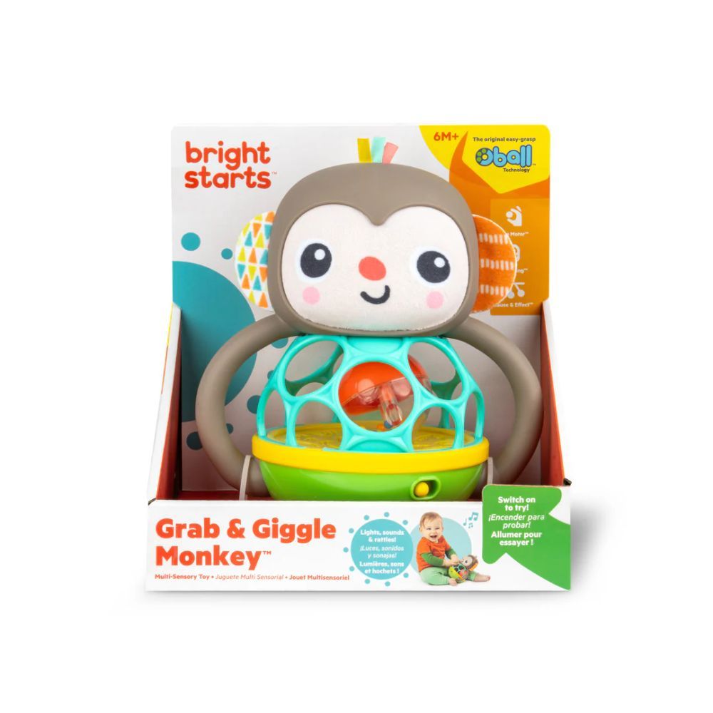 Bright Starts Grab & Giggle Monkey Multi-Sensory Toy, (12.10 x 18.26 x 19.89 cm)
