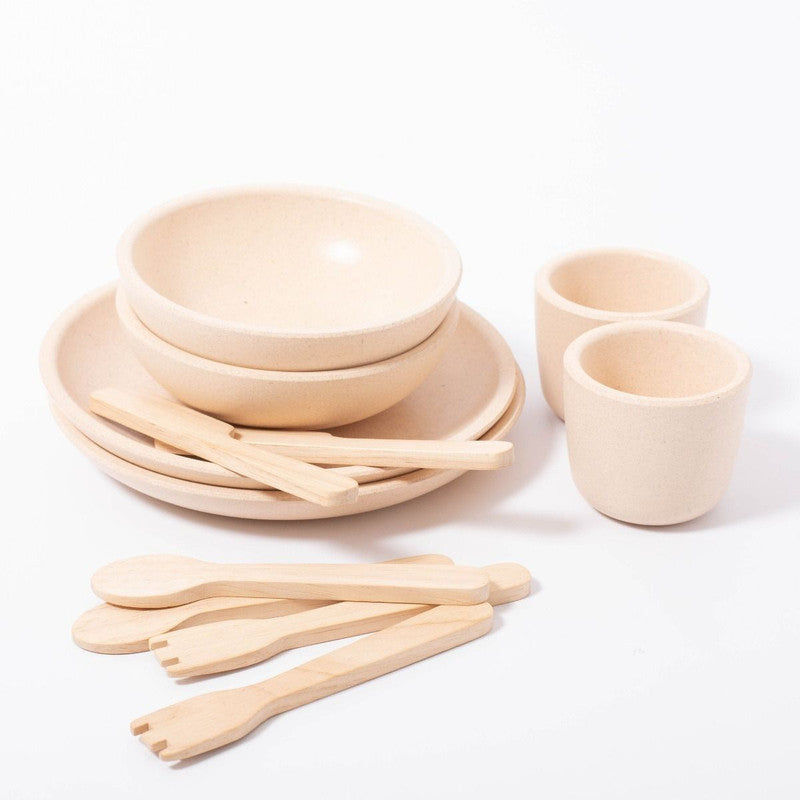 planToys Tableware Set — Wooden Pretend Play Dishes