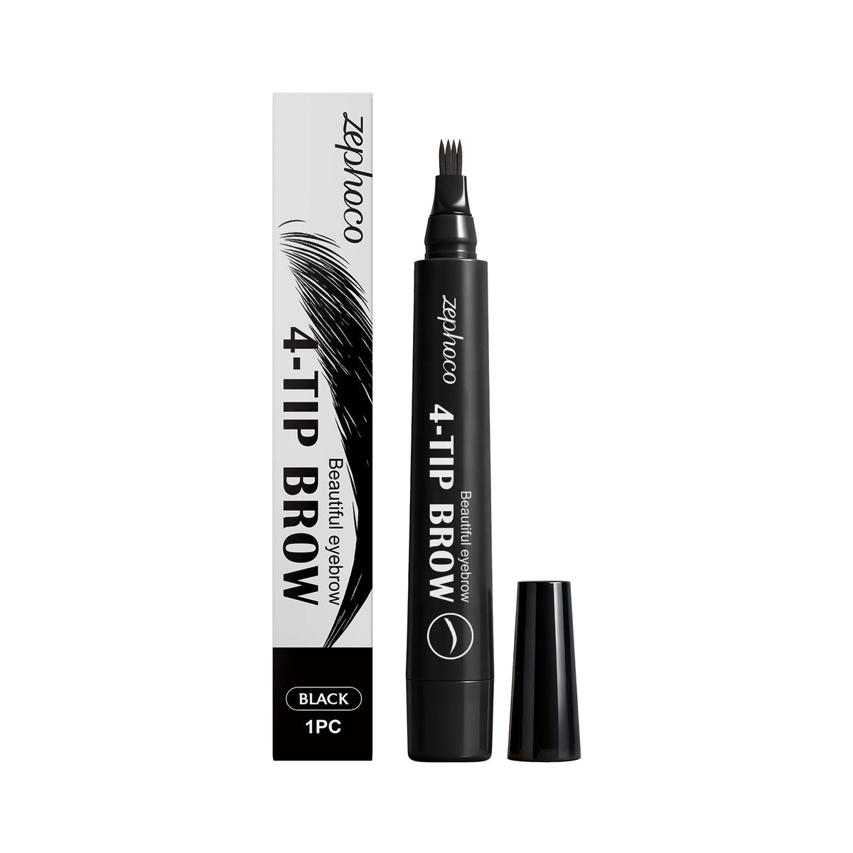 Black Four-Prong Eyebrow Pencil, Long-Lasting, Smooth, Natural, Portable, Daily Makeup ,1 pc