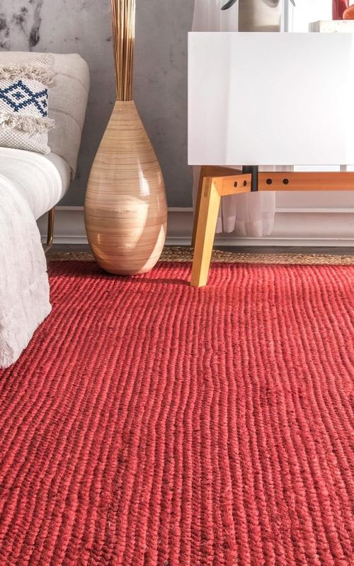 Handmade Braided Natural Jute Inner Red With Natural Border Border Floor Area Runner Rug