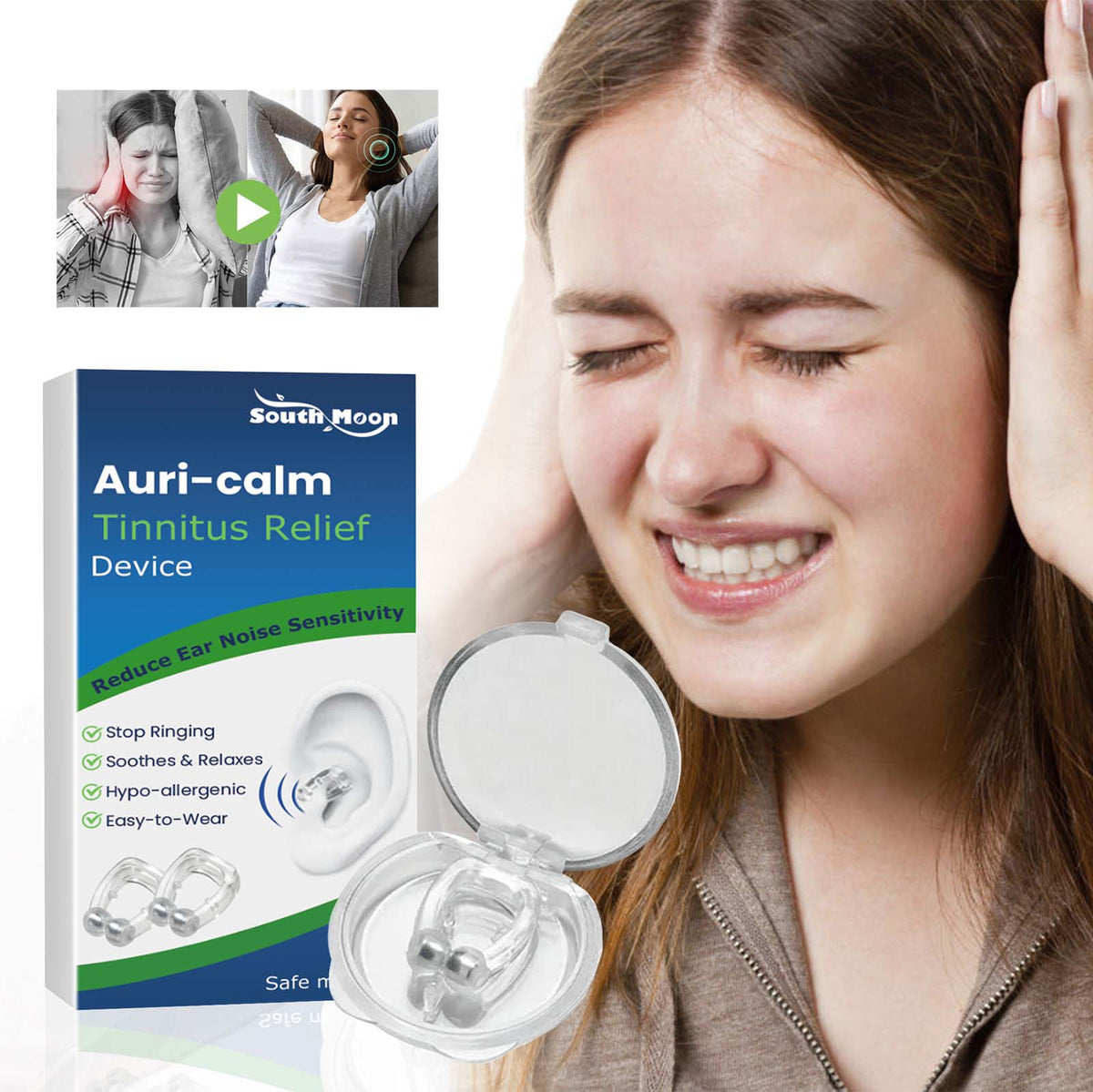 Auri-calm Ear Care Device, Tinnitus Relief, Ear Pain, Sleep Aid, Magnetic Therapy ,2pcs