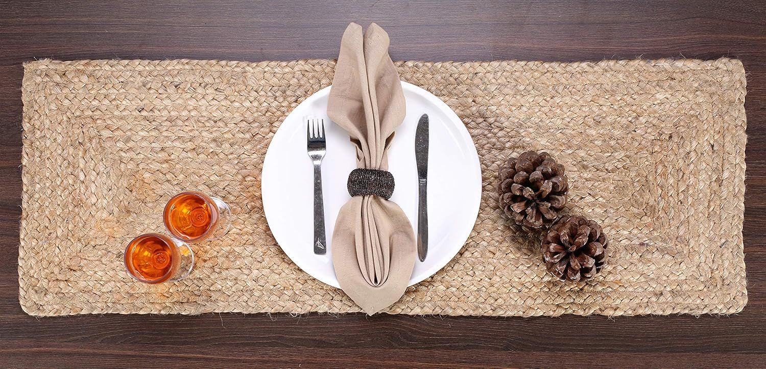 Live Beautiful ! Heat Resistant Natural Jute Braided Dining Table Runner Rustic Farmhouse Decor (Beige13X36 inch)