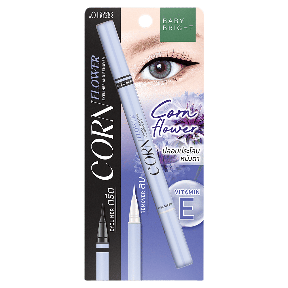 Cornflower Eyeliner & Remover 0.5ml+0.5ml Baby Bright (M) #01 Super Black