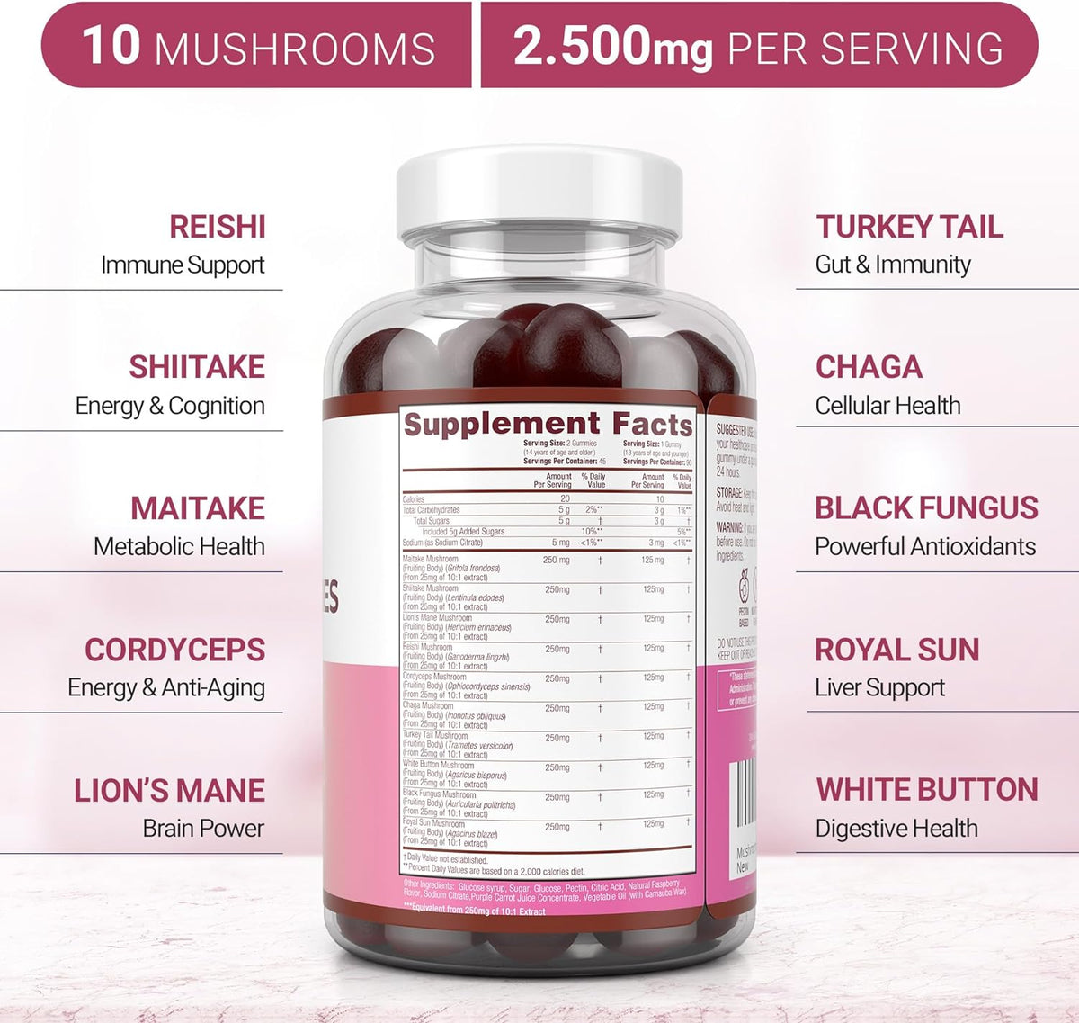 Purify Life Mushroom Complex Gummies 90 (Natural Raspberry Flavour)