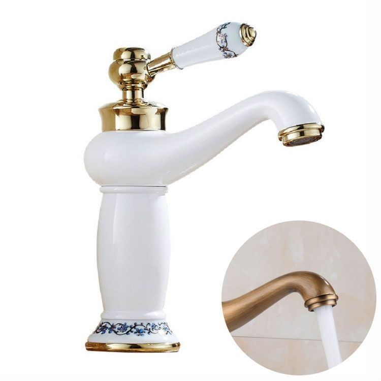 Copper Antique Hot Cold Double Blue White Porcelain Faucet Platinum