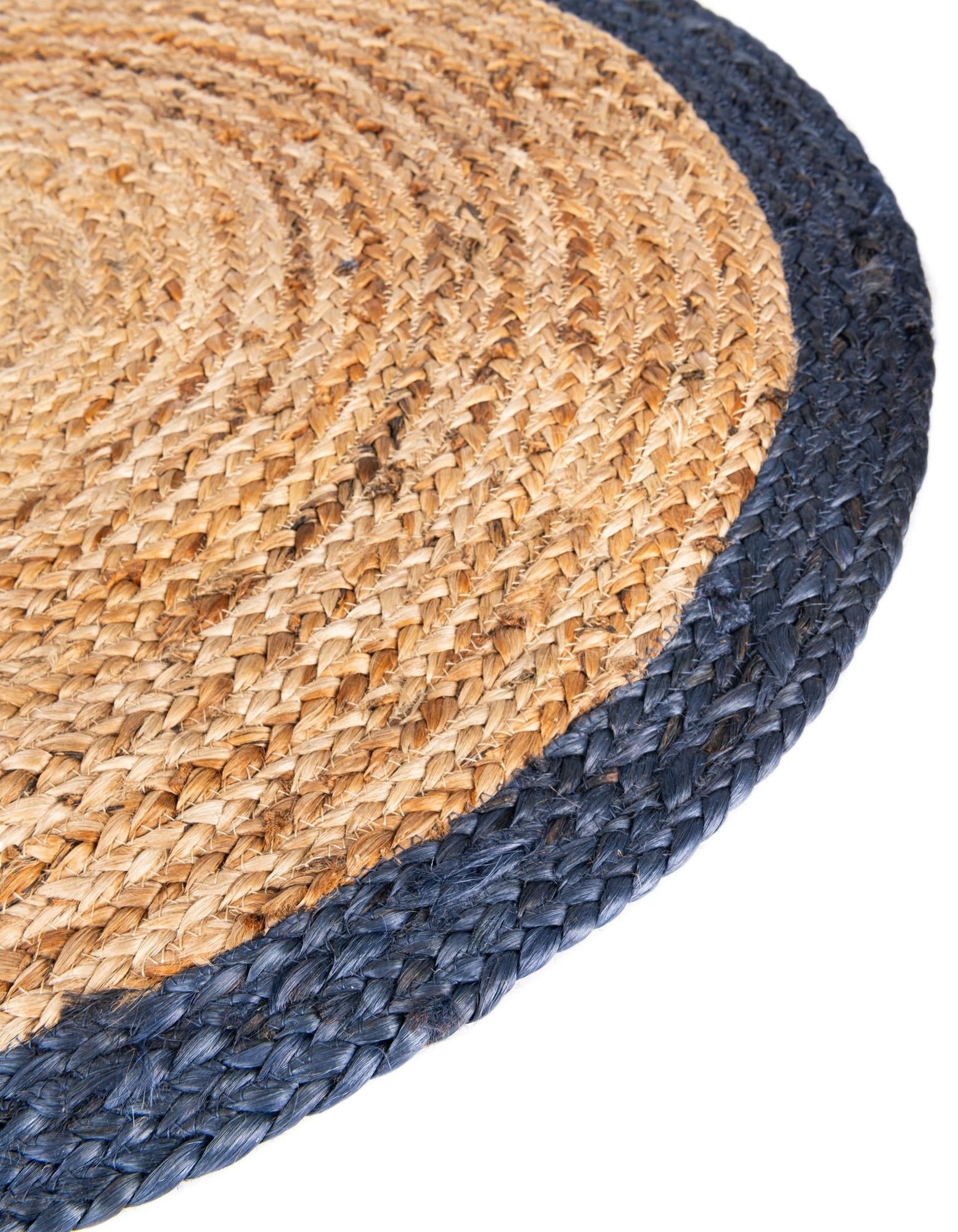 Handmade Natural Jute Round Floor Area Rug with Contrast Border |Coastal Area Carpet Rug