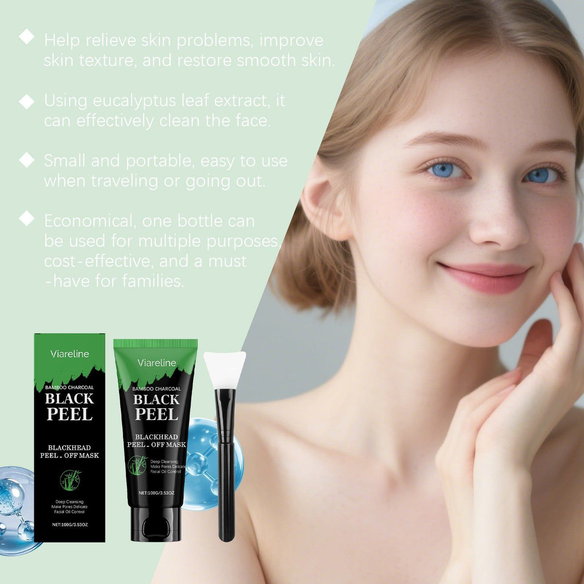 Bamboo Charcoal Cleansing Mask, Deep Pore Detox, Clear Skin, Youthful Glow ,1 set