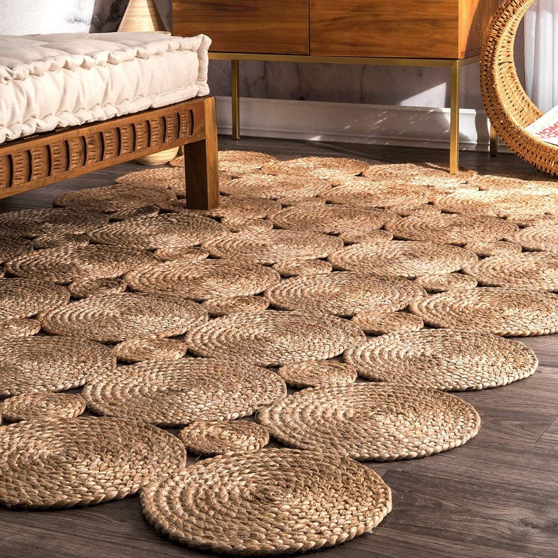 Handcrafted Natural Jute Area Rug | Textured Braided Floor Carpet for Living Room, Bedroom & Home Décor