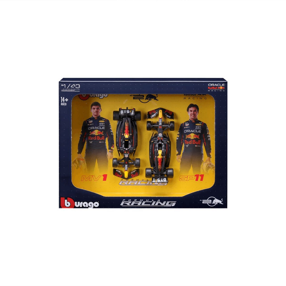 Bburago Racing F1 2024 Red Bull Racing RB20 #1 Max Verstappen & #11 Sergio Perez Die-cast Cars 2-Pack Set (1:43), 14+ years