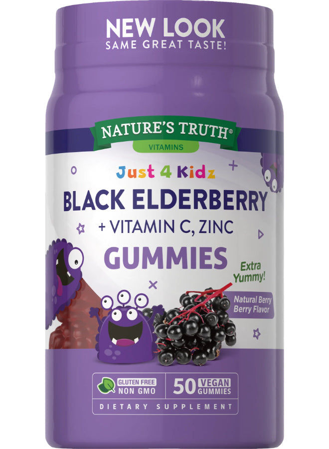 Nature's Truth Kids Black Elderberry With Vitamin C, Zinc + Power Gummies Junior Daily Dose Of Multivitamin And Immunity Booster 30 Gummies