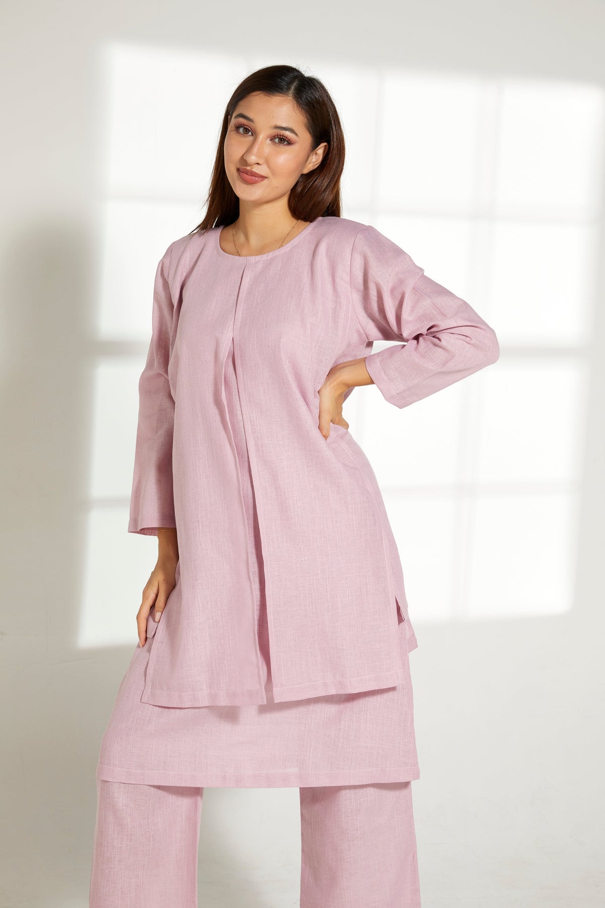 MOiSTREET Pink Linen Fabric Top and Pants Set