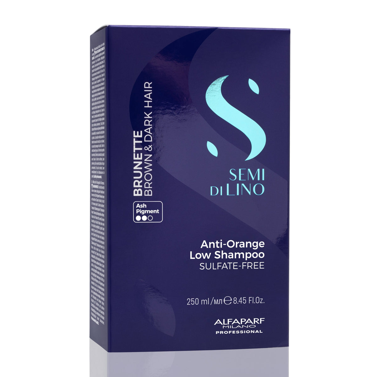 Alfaparf Milano Semi di Lino Brunette Anti-Orange Low Shampoo for Brown, Chestnut and Dark Hair - Sulfate Free Blue Shampoo - Removes Unwanted Orange and Brassy Tones 250 ml