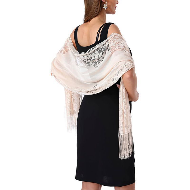 White Lace Fringe Shawl Wrap for Women Wedding Evening