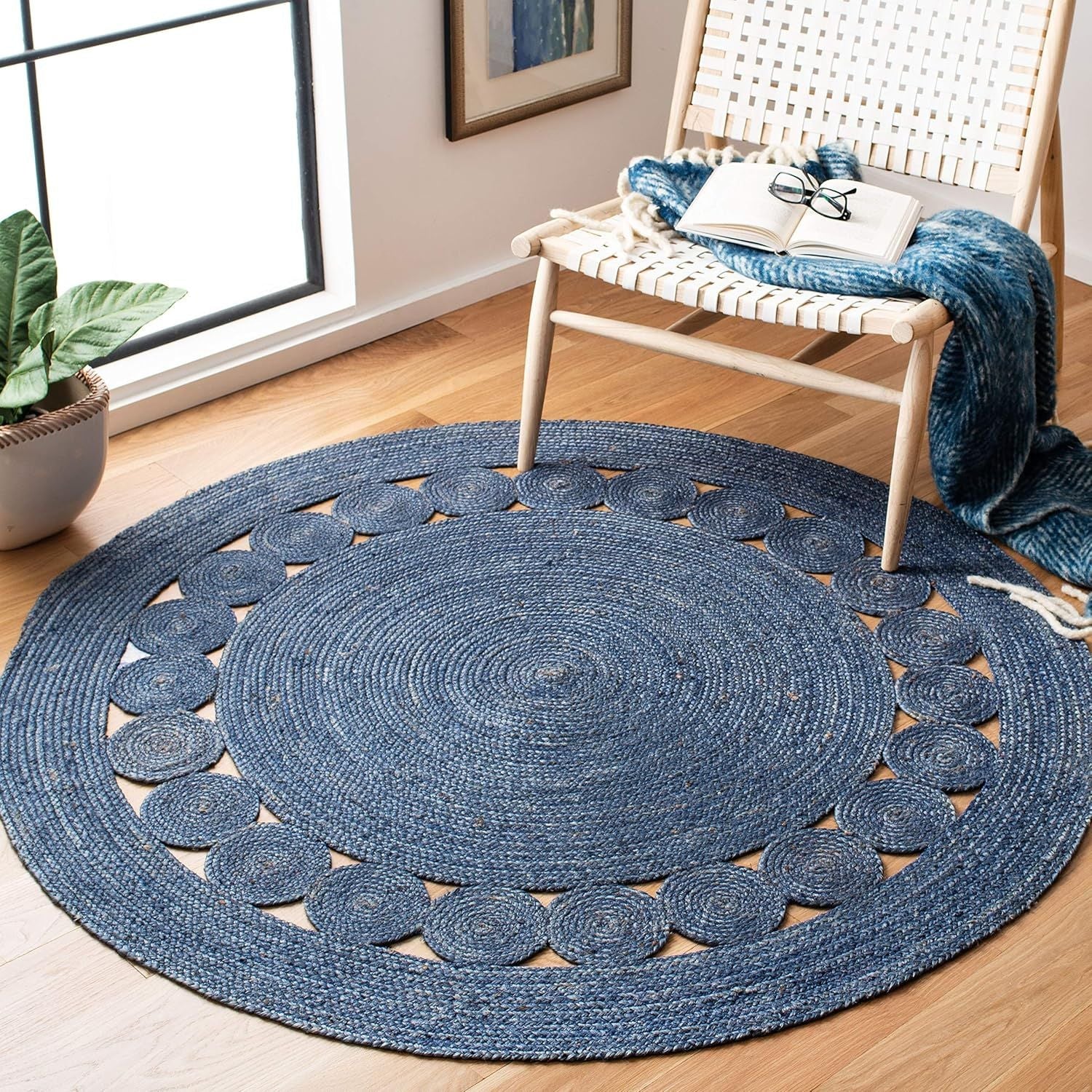Round Jute Rug for Living Room | Handwoven Braided Area Rug | Available in Multiple Colors