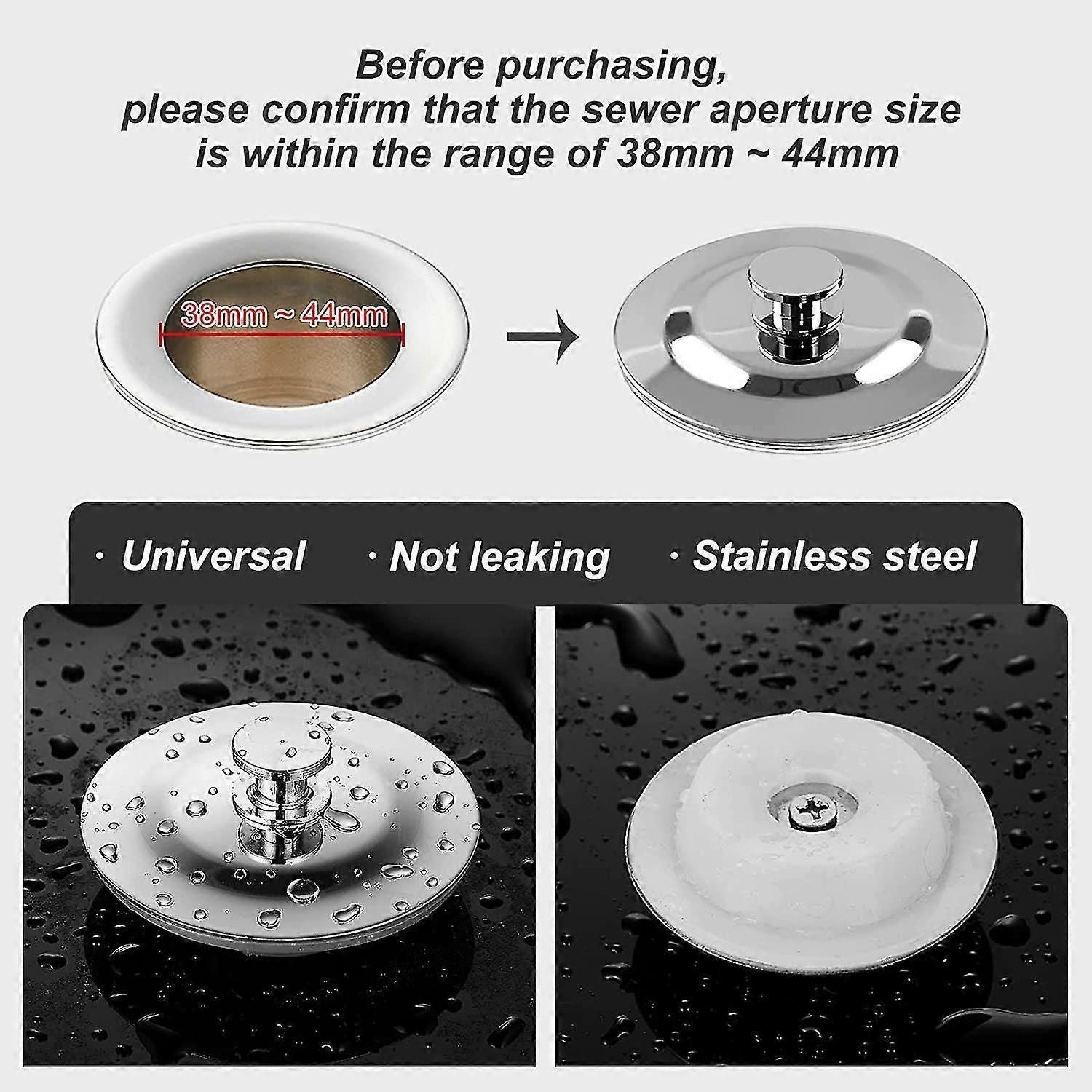 44Mm Stainless Steel Bathroom Drain Stopper With Silicone Seal
