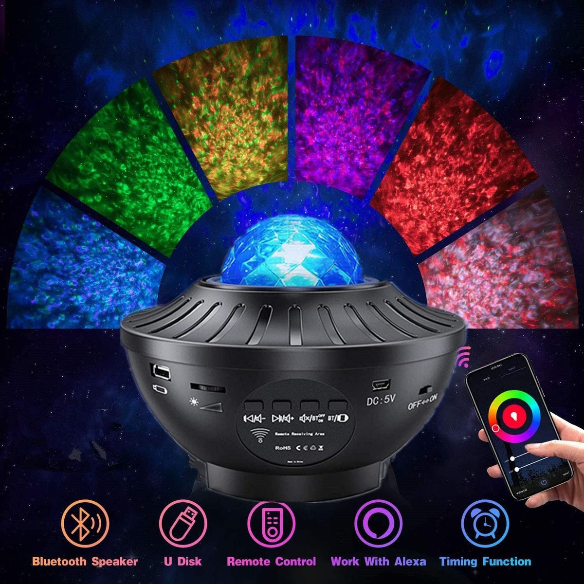 Bluetooth LED Music Projector Starry Night Light With Remote Control