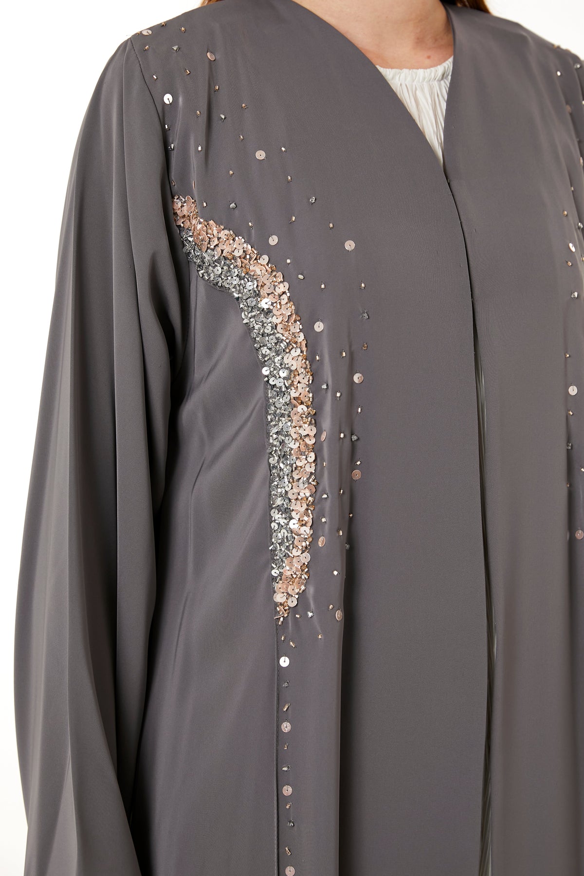 Grey Korean Nida Hand Embellished Abaya